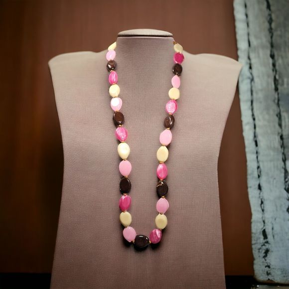 Chunky Marbled Pebble Necklace Neapolitan Spring Time Statement Costume Jewelry - Picture 1 of 7